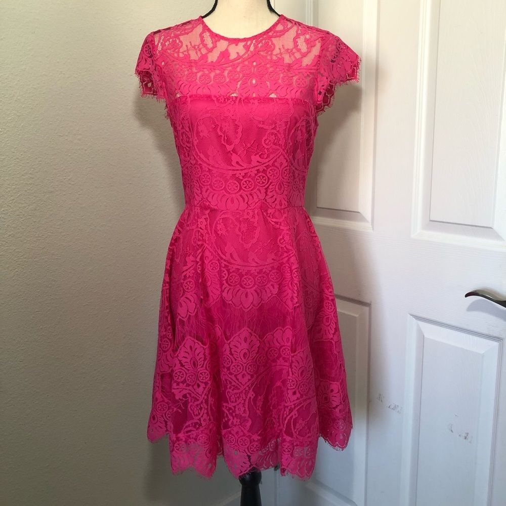 BB DAKOTA Lace Fit and Flare Mini Dress Pink Sz 4.